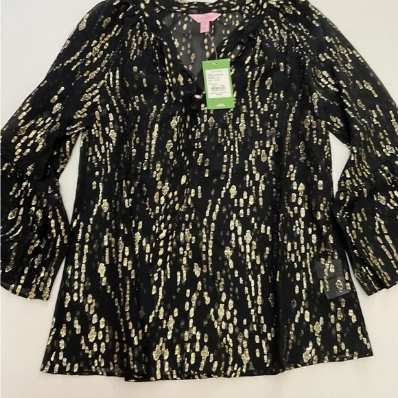 Lilly Pulitzer NWT Matilda Silk Clip Top Onyx Fish Clip Chiffon $168 Size XXS - Picture 5 of 13